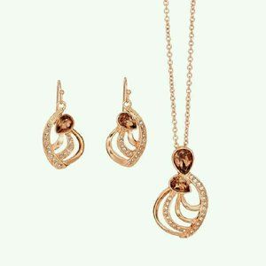 Brown"coming up roses" necklace & earrings giftset